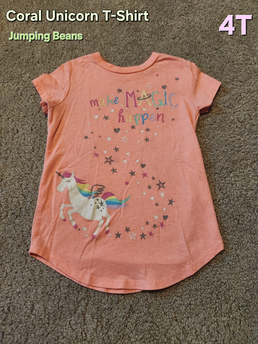 jumping beans Coral Unicorn Tee with Rainbow Accents